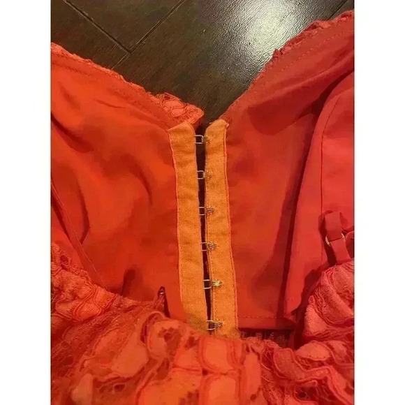 Revolve NBD NAVEN Mini Dress M Allie Red Lace Semi Sheer Cocktail Sexy Bustier - Picture 7 of 10
